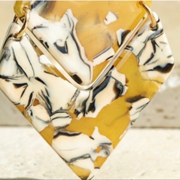 NEW Tiered Chevron Boutique Earrings Glossy Yellow and White - Picture 5 of 5